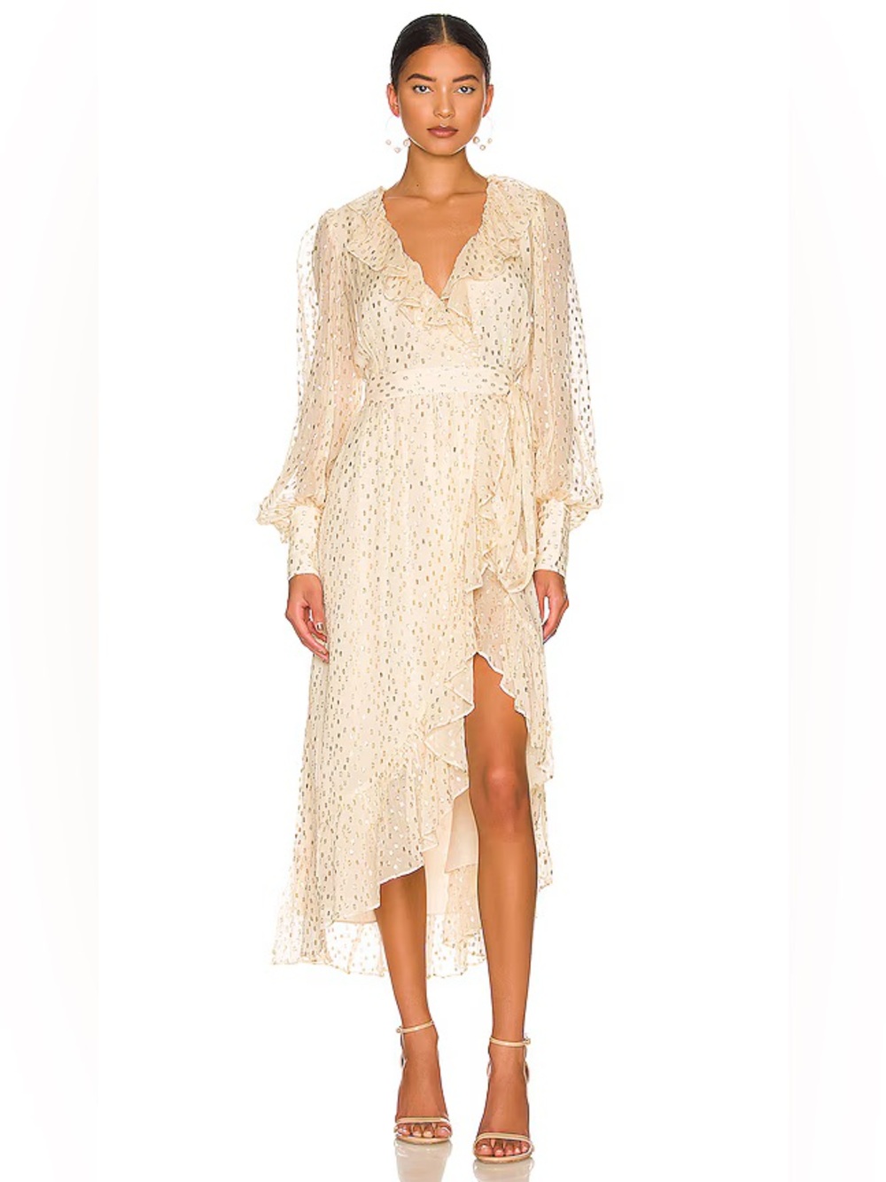 Zimmermann Silk Wrap Midi Dress in Cream & Gold size AU 2
